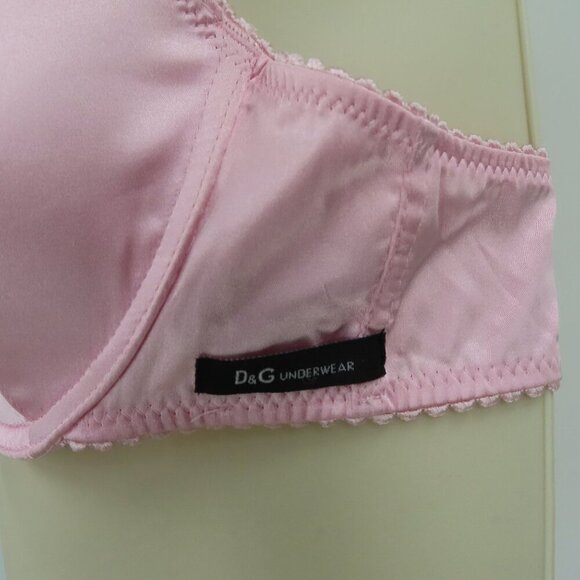 Dolce & Gabbana Womens 34B Solid Pink Satin Bow Coquette Bra Underwire Lined - Picture 7 of 16